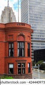 Detroit Skyline With Vintage Old And New Buildings And Skyscrapers