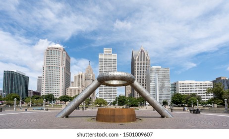 Detroit, USA - August 17, 2019 : Landscape view of downtown Detroit in Michigan USA