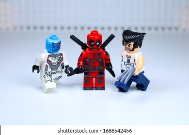 DETROIT, USA - MAR 30, 2020: Lego Deadpool with Nebula and Wolverine.