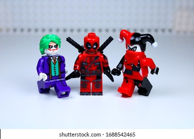 DETROIT, USA - MAR 30, 2020: Lego Deadpool with Joker and his partner.