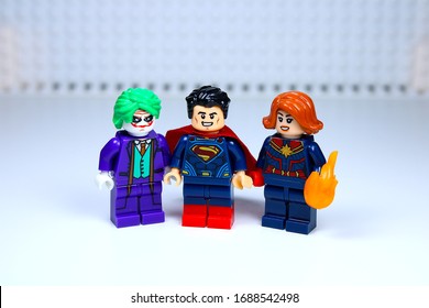 DETROIT, USA - MAR 30, 2020: Lego Superman With Joker And Ms.Marvel.