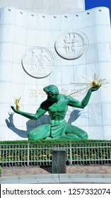 Detroit, USA - October 15, 2018 - The Spirit Of Detroit Monument Located At The Coleman A. Young Municipal Center On Woodward Avenue In Detroit, Michigan. 