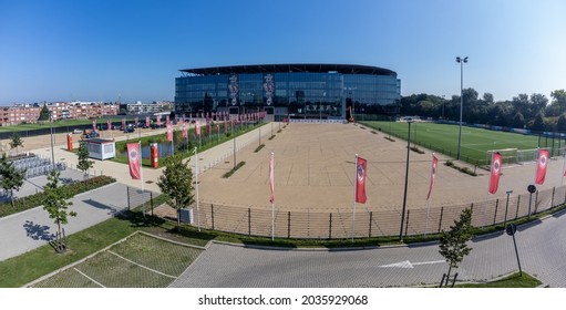 Deurne, Antwerp, Belgium 09.03.2021 Aerial Drone Photo Of Royal Antwerp Football Club Stadium Belgian Football Soccer Club In First Division