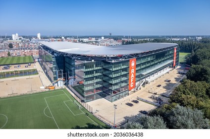 Deurne, Antwerp, Belgium 09.03.2021 Aerial Drone Photo Of Royal Antwerp Football Club Stadion Belgian Football Soccer Club In First Division