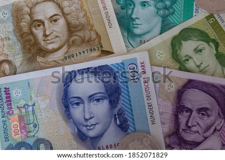 Deutsche Mark, German old currency banknotes and coins
