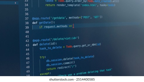 DEV desktop PC screen in AI code in IT developer skill job career typing RPA robotic text line on web page. Project Reskill Upskill HTML write python big data smart server system design cyber support.