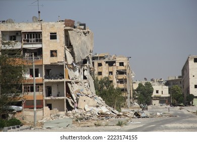 devastation building in War in Aleppo Syria in 2014 