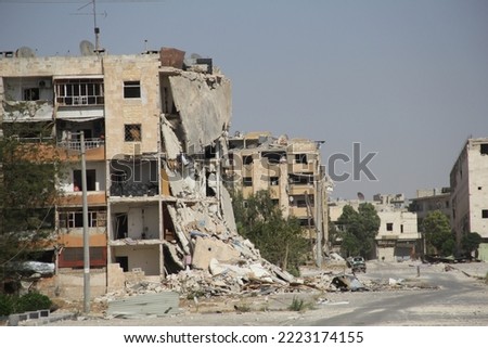 devastation building in War in Aleppo Syria in 2014 
