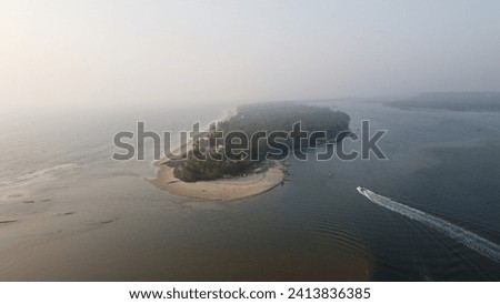 Devbag beach drone view from the top. Aerial photography. Drone photo. Speed boat