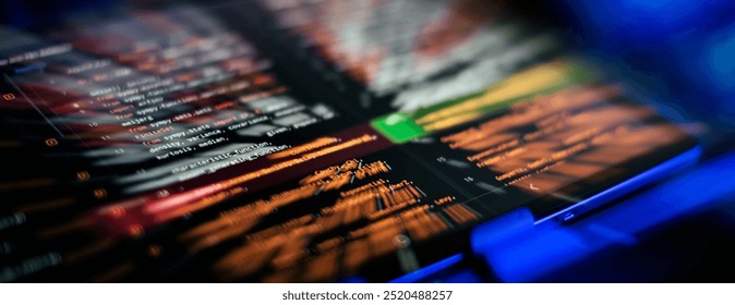 Develop internet project. Code and programming on screen laptop. database