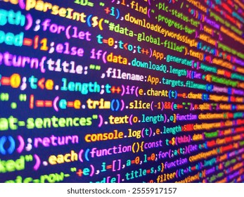 Developer display with source code. The developer is developing a web project with jquery. Software development monitor screen background. Software developer coding screen. Coding concept.