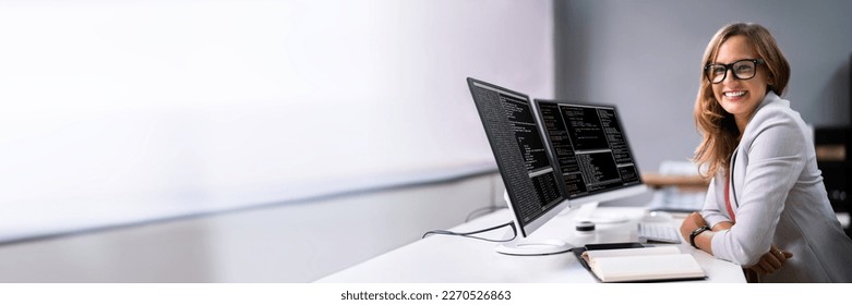 Developer Programmer Woman Coding Software On Computer