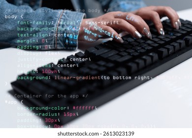 A developer typing code on keyboard, showcasing software engineering and coding skills with focus on programming. screen displays colorful code snippets. coding developer software engineer