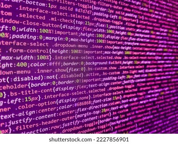 Developer working on program codes in office. Freeware open source project. Coding script text on screen. Server logs analysis. WWW software development. Programmer workplace. Programming code. Soft