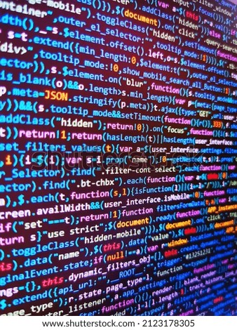 Developer working on software codes in office. Programing workflow abstract algorithm concept. Future technology creation process. Computer programming source code