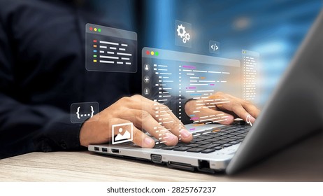 Developer Writing Code on a Laptop. Software Programming, Coding Development, Web Application Creation, Code Editor, Software Engineering, Digital Technology, Programming, Application Development