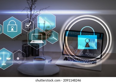 Developing network security system. Internet data security concept. laptop.