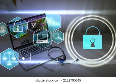 Developing network security system. Internet data security concept. laptop.