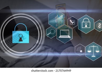 Developing network security system. Internet data security concept. laptop.