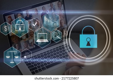 Developing network security system. Internet data security concept. laptop.