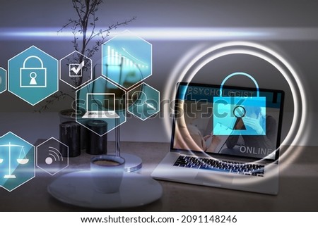 Developing network security system. Internet data security concept. laptop.