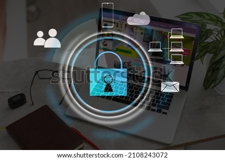 Developing network security system. Internet data security concept. laptop.