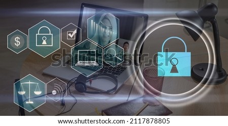 Developing network security system. Internet data security concept. laptop.