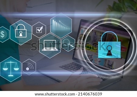 Developing network security system. Internet data security concept. laptop.
