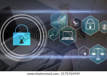 Developing network security system. Internet data security concept. laptop.