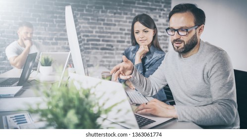 Developing programming and coding technologies. Website design. Programmer working in a software develop company office.