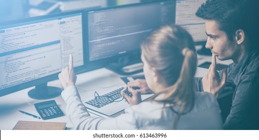 Developing programming and coding technologies. Website design. Cyber space concept.