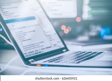 Developing programming and coding technologies. Website design. Cyber space concept.