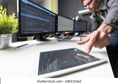 Developing programming and coding technologies. Website design. Cyber space concept.