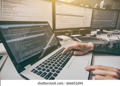 Developing programming and coding technologies. Website design. Cyber space concept.