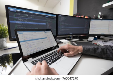 Developing programming and coding technologies. Website design. Cyber space concept.