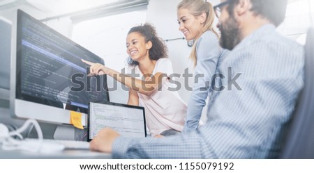 Developing programming and coding technologies. Website design. Programmer working in a software develop company office.