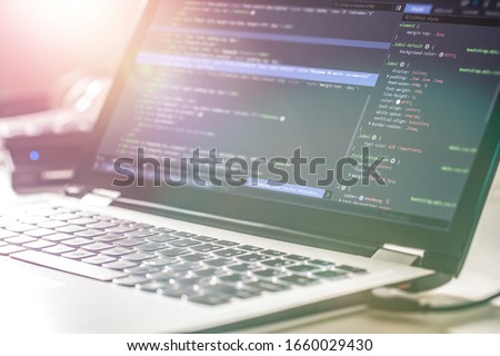 Developing programming and coding technologies. Website design. Programmer working in a software develop company office.