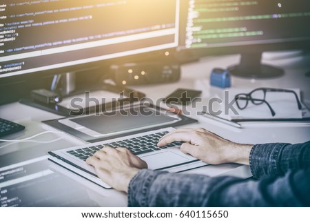 Developing programming and coding technologies. Website design. Cyber space concept.