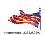 Developing in the wind USA flag in the wind. Isolate on white
