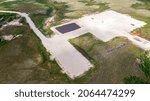 Development of gas fields in the far north. Gas well drilling site, aerial view.