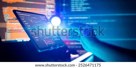 Development, programming and coding technology concept. A programmer manually works with program code