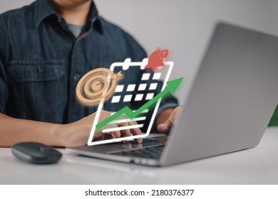 Development of time-management techniques and project task management. daily planner, work scheduler. Online business, productivity, and project management platform. - Shutterstock ID 2180376377