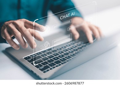 development which is smart robot conversation. communication is open for chat customers, chatbot digital technology, and bot artificial intelligence. concept of AI generates command prompt information