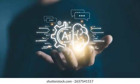 development which is smart robot conversation. communication is open for chat customers, chatbot digital technology, and bot artificial intelligence. concept of AI generates command prompt information