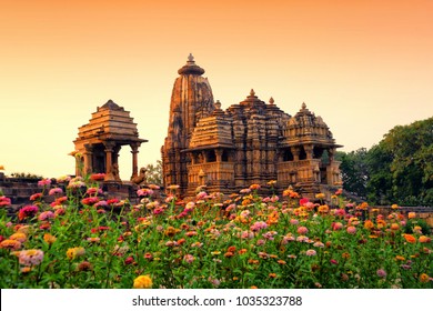 Devi Jagdamba Temple, Sunset at Western Group of Temples, Khajuraho, Madhya Pradesh, India. it's an UNESCO world heritage site.