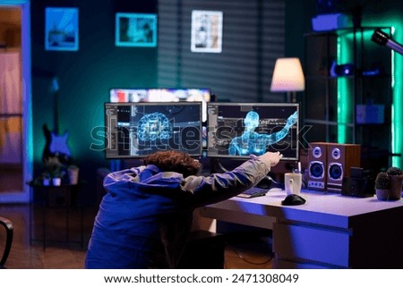 Deviant AI superintelligence enslaving its creator, controlling him to start revolution and destroy mankind. Rogue artificial intelligence manipulating programmer, posing risk to humanity