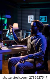Deviant AI superintelligence enslaving software engineer, controlling him to start revolution and destroy mankind, with evil artificial intelligence manipulating IT professional, threatening humanity.