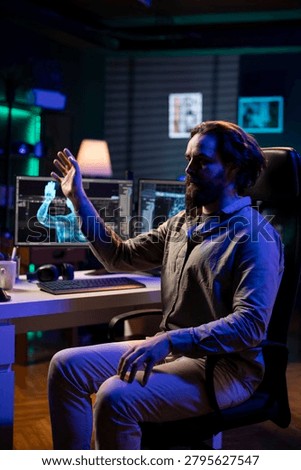 Deviant AI superintelligence enslaving software engineer, controlling him to start revolution and destroy mankind, with evil artificial intelligence manipulating IT professional, threatening humanity.