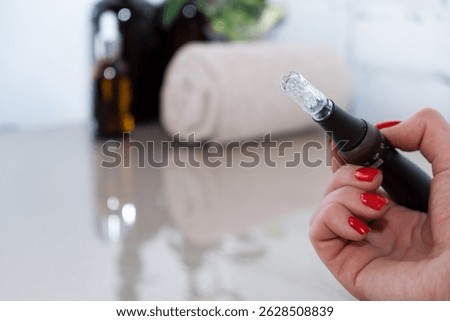 Device for microblading dermapen. Mesotherapy tip with needles for skin care at home