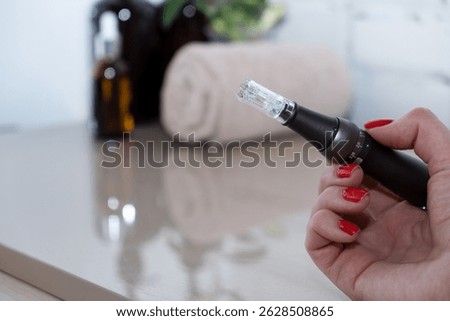 Device for microblading dermapen. Mesotherapy tip with needles for skin care at home